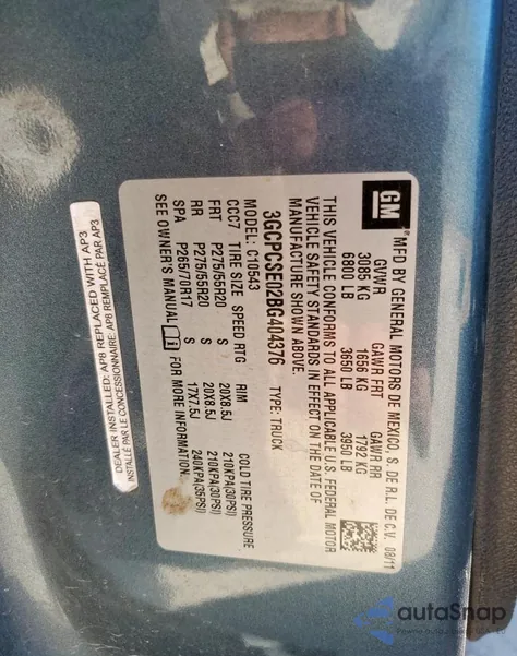 2011 Chevrolet Silverado C1500 Lt из США, поврежденный, VIN 3GCPCSE02BG404376